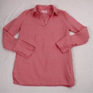 PINK Woman 100% Linen Pink Long Sleeve Tunic US 8 V Collar Neck